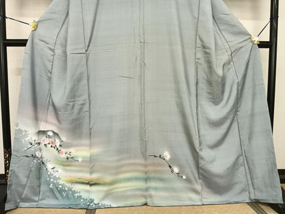 平和屋着物●訪問着　紬地　手描き　風景枝花文　暈し染め　正絹　逸品　AABF0303fy