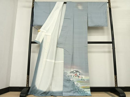 平和屋着物●訪問着　紬地　手描き　風景枝花文　暈し染め　正絹　逸品　AABF0303fy