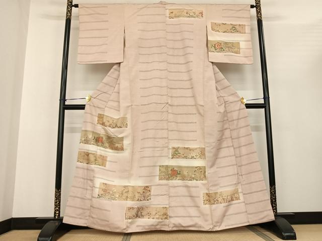 平和屋着物●訪問着　紬地　色紙草花文　暈し染め　金彩　正絹　逸品　AABF0304fy