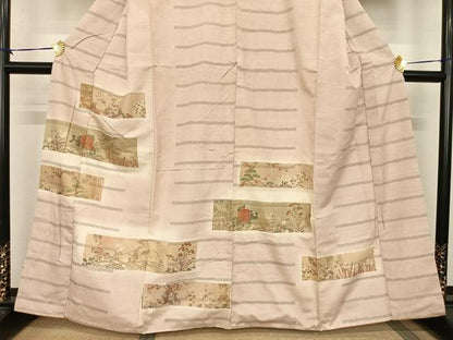 平和屋着物●訪問着　紬地　色紙草花文　暈し染め　金彩　正絹　逸品　AABF0304fy