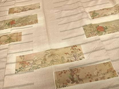 平和屋着物●訪問着　紬地　色紙草花文　暈し染め　金彩　正絹　逸品　AABF0304fy