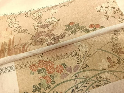 平和屋着物●訪問着　紬地　色紙草花文　暈し染め　金彩　正絹　逸品　AABF0304fy