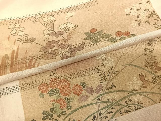 平和屋着物●訪問着　紬地　色紙草花文　暈し染め　金彩　正絹　逸品　AABF0304fy