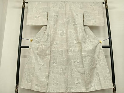 平和屋着物●本場大島紬　白大島　120亀甲　色紙風景花文　正絹　逸品　AABF0306fy