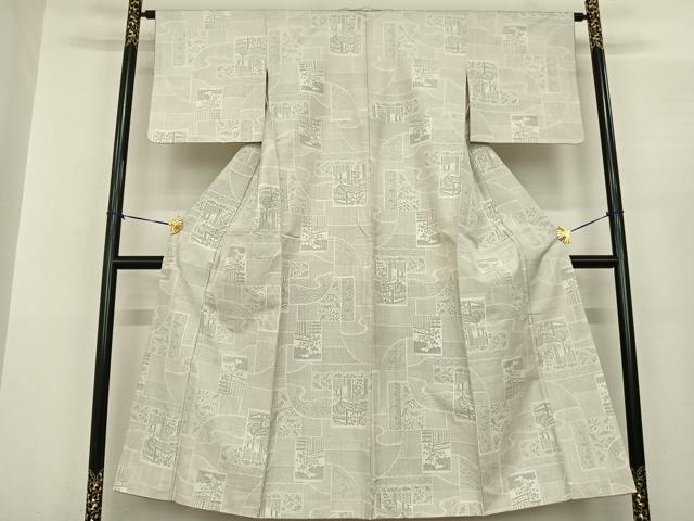 平和屋着物●本場大島紬　白大島　120亀甲　色紙風景花文　正絹　逸品　AABF0306fy