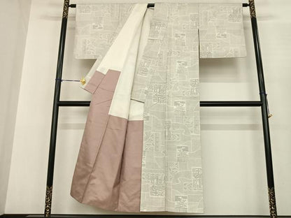 平和屋着物●本場大島紬　白大島　120亀甲　色紙風景花文　正絹　逸品　AABF0306fy