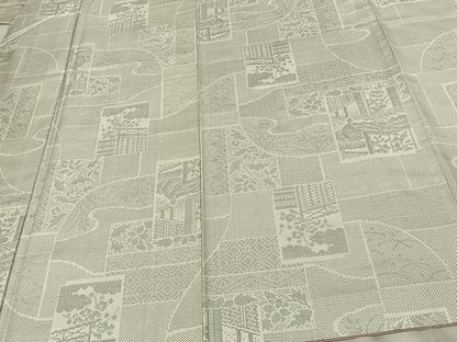 平和屋着物●本場大島紬　白大島　120亀甲　色紙風景花文　正絹　逸品　AABF0306fy