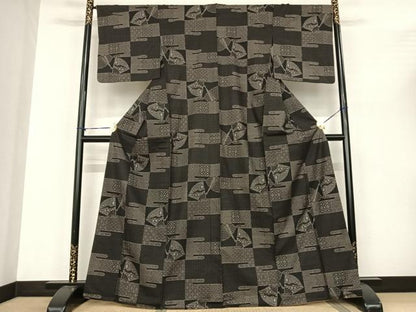 平和屋着物●本場大島紬　カタス7マルキ　扇面文　やまと誂製　正絹　逸品　AABF0309fy