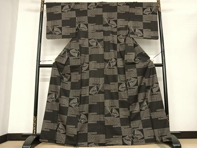 平和屋着物●本場大島紬　カタス7マルキ　扇面文　やまと誂製　正絹　逸品　AABF0309fy