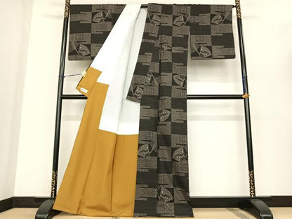 平和屋着物●本場大島紬　カタス7マルキ　扇面文　やまと誂製　正絹　逸品　AABF0309fy