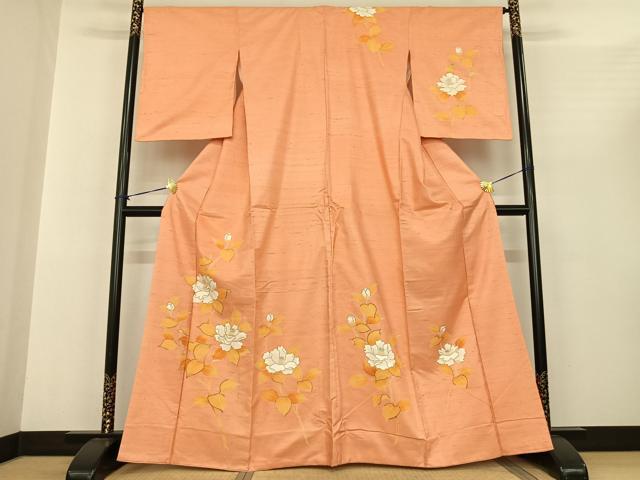 平和屋着物●訪問着　紬地　刺繍　草花文　正絹　逸品　AABF0310fy 平和屋着物○訪問着 紬地 刺繍 草花文 正絹 逸品 AABF0310fy