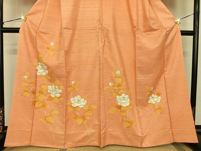 平和屋着物●訪問着　紬地　刺繍　草花文　正絹　逸品　AABF0310fy 平和屋着物○訪問着 紬地 刺繍 草花文 正絹 逸品 AABF0310fy