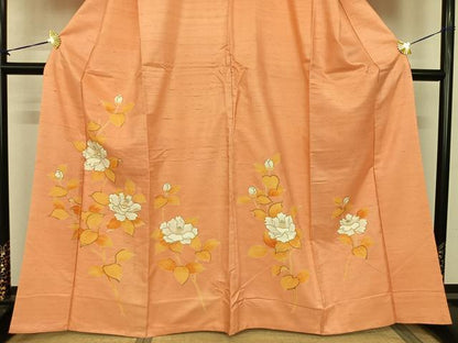 平和屋着物●訪問着　紬地　刺繍　草花文　正絹　逸品　AABF0310fy