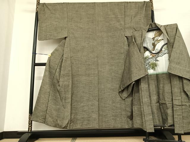 平和屋着物●男性 紬 アンサンブル 岩井茶色 キングサイズ 正絹 逸品 AABF0311fy