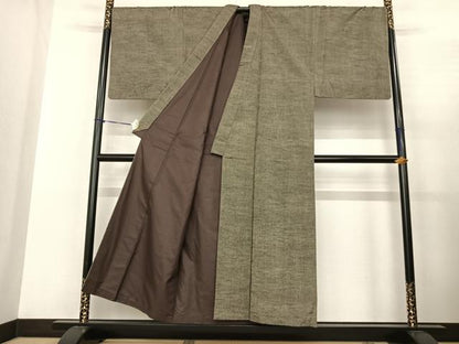 平和屋着物●男性 紬 アンサンブル 岩井茶色 キングサイズ 正絹 逸品 AABF0311fy