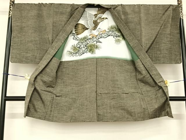 平和屋着物●男性 紬 アンサンブル 岩井茶色 キングサイズ 正絹 逸品 AABF0311fy
