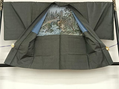平和屋着物●男性 本場大島紬 アンサンブル 長襦袢(袷)セット 格子 正絹 逸品 未使用 AABF0316fy
