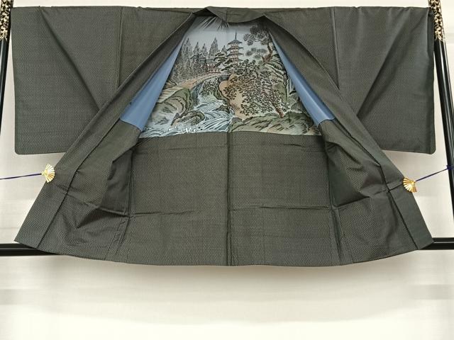 平和屋着物●男性 本場大島紬 アンサンブル 長襦袢(袷)セット 格子 正絹 逸品 未使用 AABF0316fy