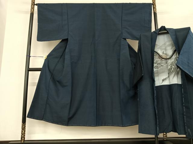 平和屋着物●男性 紬 アンサンブル 紺青色 正絹 逸品 未使用 AABF0318fy
