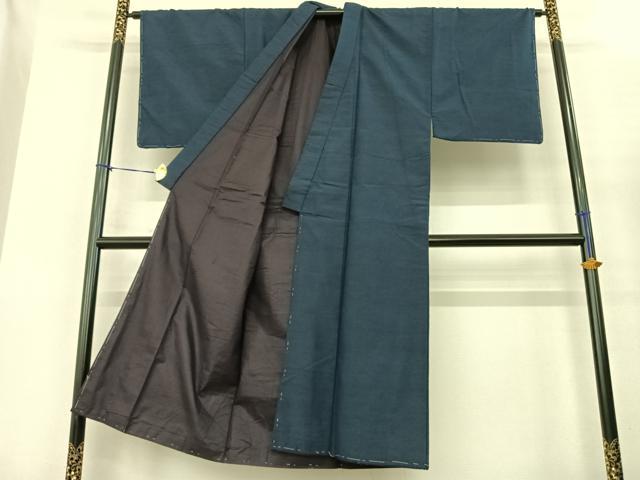 平和屋着物●男性 紬 アンサンブル 紺青色 正絹 逸品 未使用 AABF0318fy