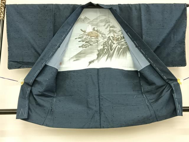 平和屋着物●男性 紬 アンサンブル 紺青色 正絹 逸品 未使用 AABF0318fy