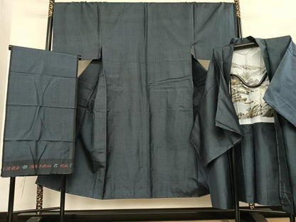 平和屋着物●男性 大島紬 アンサンブル 100亀甲 反端付き 正絹 逸品 未使用 AABF0319fy