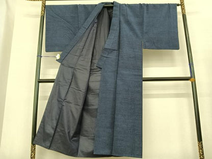 平和屋着物●男性 結城紬 アンサンブル 杢 紺色 正絹 逸品 AABF0320fy
