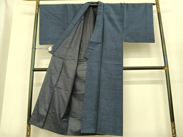 平和屋着物●男性 結城紬 アンサンブル 杢 紺色 正絹 逸品 AABF0320fy
