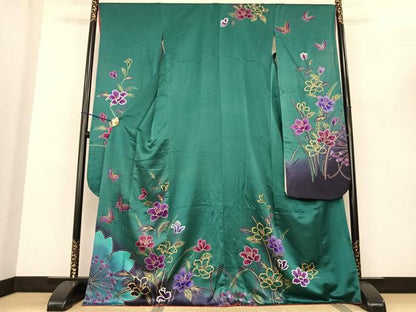 平和屋着物●豪華振袖　花蝶文　暈し染め　金彩　正絹　逸品　AABF0325fy