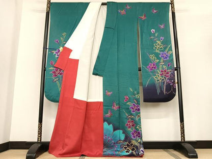 平和屋着物●豪華振袖　花蝶文　暈し染め　金彩　正絹　逸品　AABF0325fy