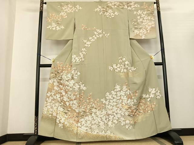 平和屋着物●訪問着　駒刺繍　枝花文　暈し染め　金銀彩　正絹　逸品　AABF0326fy