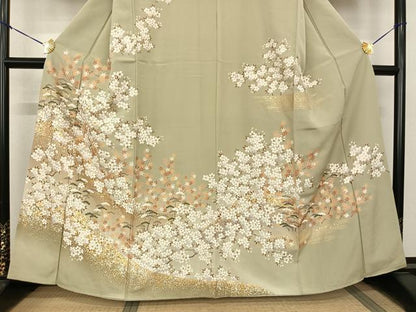 平和屋着物●訪問着　駒刺繍　枝花文　暈し染め　金銀彩　正絹　逸品　AABF0326fy