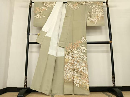 平和屋着物●訪問着　駒刺繍　枝花文　暈し染め　金銀彩　正絹　逸品　AABF0326fy