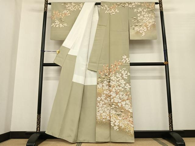 平和屋着物●訪問着　駒刺繍　枝花文　暈し染め　金銀彩　正絹　逸品　AABF0326fy