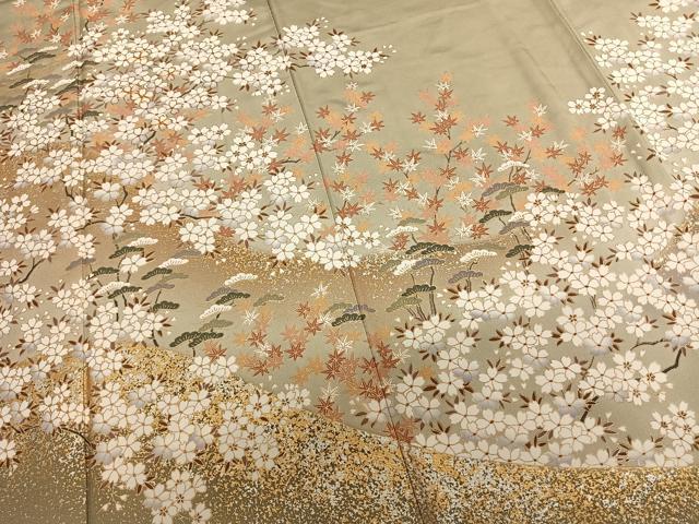 平和屋着物●訪問着　駒刺繍　枝花文　暈し染め　金銀彩　正絹　逸品　AABF0326fy