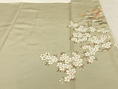 平和屋着物●訪問着　駒刺繍　枝花文　暈し染め　金銀彩　正絹　逸品　AABF0326fy