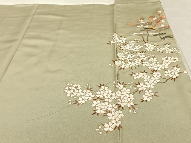平和屋着物●訪問着　駒刺繍　枝花文　暈し染め　金銀彩　正絹　逸品　AABF0326fy