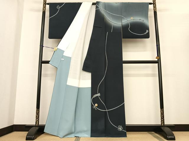 平和屋着物●訪問着　友禅　結び紐文　鈴　暈し染め　正絹　逸品　AABF0327fy