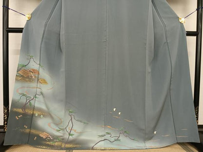 平和屋着物●訪問着　駒刺繍　風景文　暈し染め　金彩　正絹　逸品　AABF0329fy