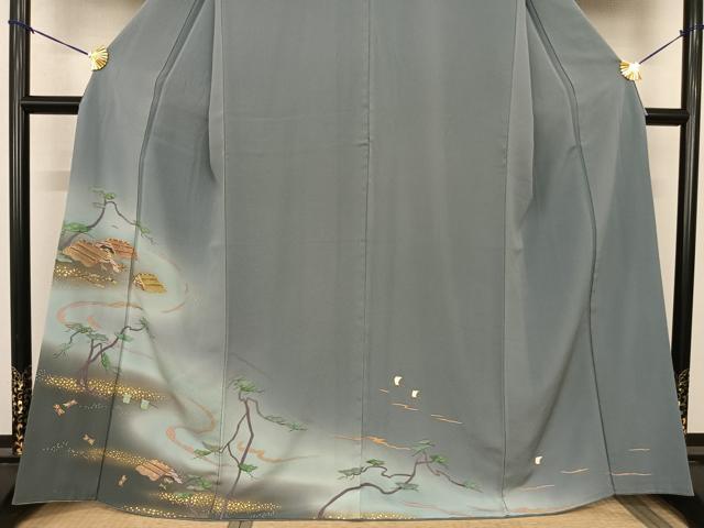 平和屋着物●訪問着　駒刺繍　風景文　暈し染め　金彩　正絹　逸品　AABF0329fy