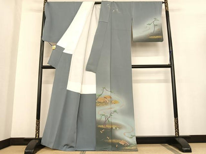 平和屋着物●訪問着　駒刺繍　風景文　暈し染め　金彩　正絹　逸品　AABF0329fy