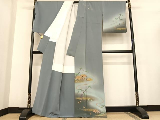 平和屋着物●訪問着　駒刺繍　風景文　暈し染め　金彩　正絹　逸品　AABF0329fy