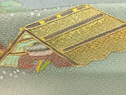 平和屋着物●訪問着　駒刺繍　風景文　暈し染め　金彩　正絹　逸品　AABF0329fy