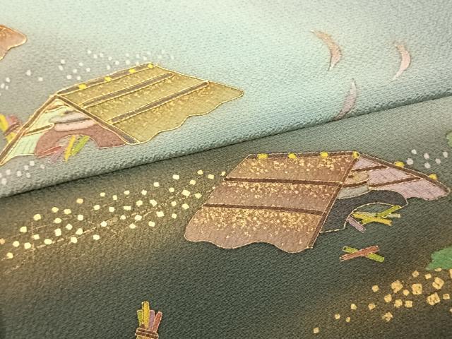 平和屋着物●訪問着　駒刺繍　風景文　暈し染め　金彩　正絹　逸品　AABF0329fy