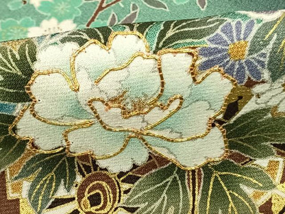 平和屋着物●訪問着　駒刺繍　片輪車花文　暈し染め　金彩　鈴乃屋扱い　正絹　逸品　AABF0330fy