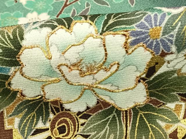 平和屋着物●訪問着　駒刺繍　片輪車花文　暈し染め　金彩　鈴乃屋扱い　正絹　逸品　AABF0330fy