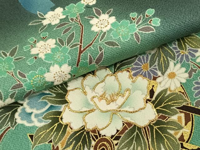 平和屋着物●訪問着　駒刺繍　片輪車花文　暈し染め　金彩　鈴乃屋扱い　正絹　逸品　AABF0330fy