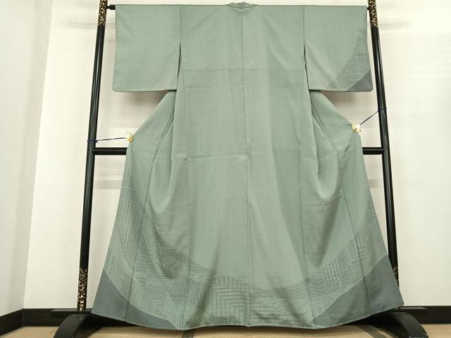 平和屋着物●本塩沢　やまだ織　幾何学文様　正絹　逸品　AABF0335fy