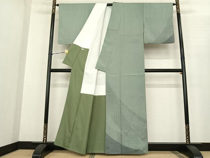 平和屋着物●本塩沢　やまだ織　幾何学文様　正絹　逸品　AABF0335fy