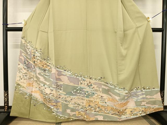 平和屋着物●訪問着　駒刺繍　鬘帯花文　金彩　正絹　逸品　AABF0338fy